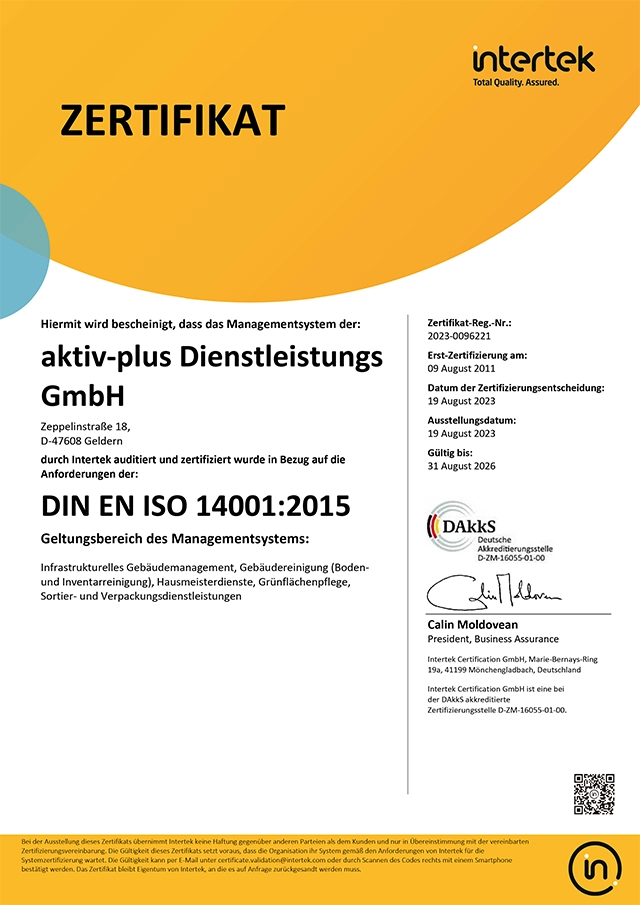 Zertifikat DIN EN ISO 14001:2015