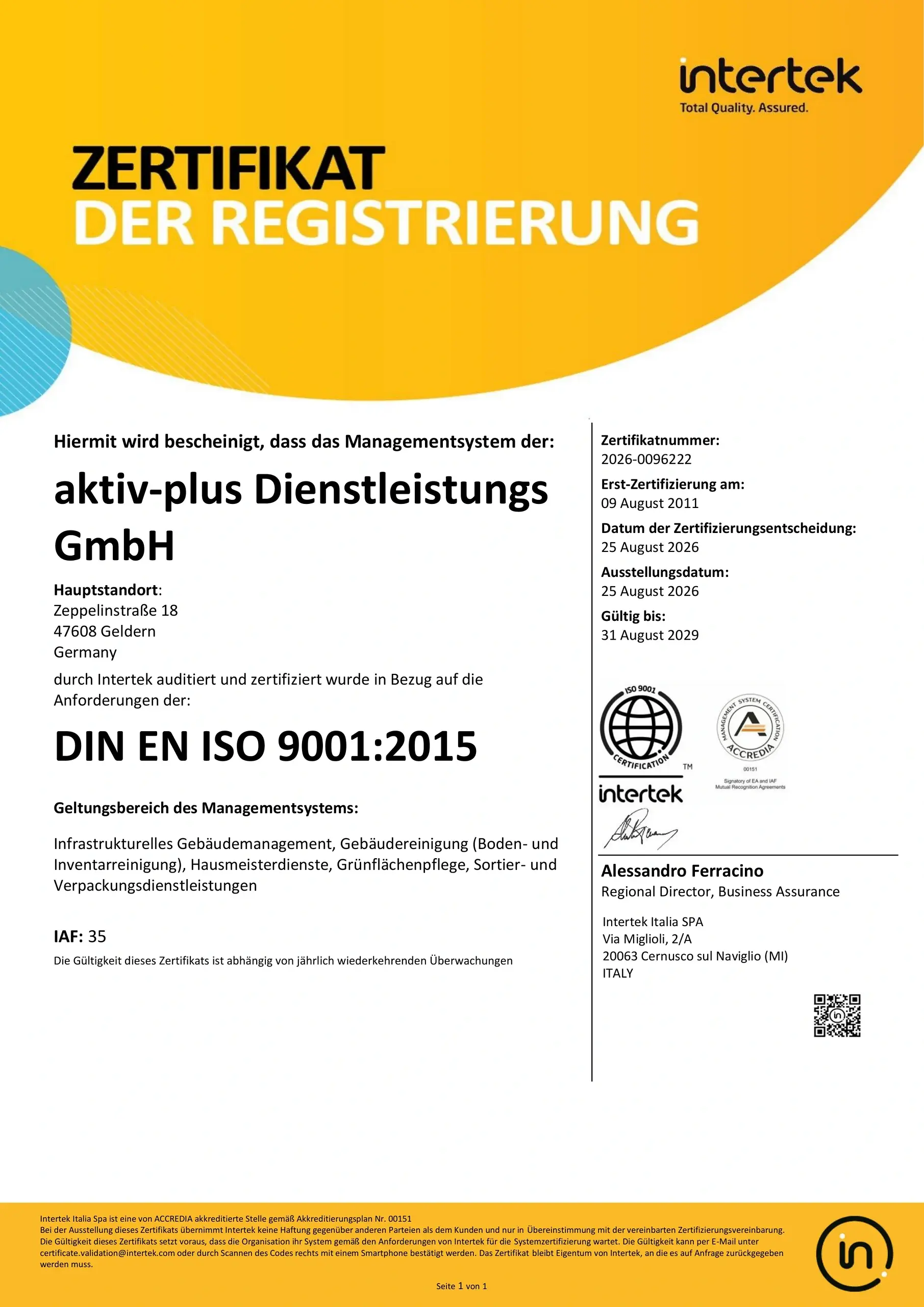 Zertifikat DIN EN ISO 9001:2015
